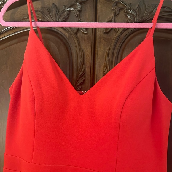 Xscape Long Ruffled Evening Gown, Size 10 RED, Spaghetti Strap Scuba crepe - Picture 5 of 9